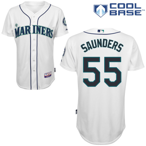 Michael Saunders #55 MLB Jersey-Seattle Mariners Men's Authentic Home White Cool Base Baseball Jersey